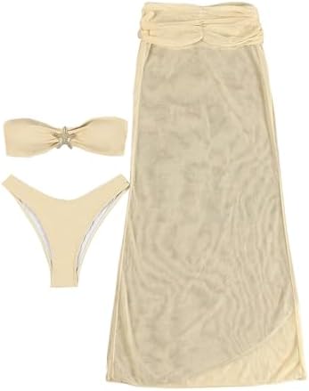 Soleil Mesh Two-Piece Set – Beige Bandeau Top and Sheer Maxi Skirt