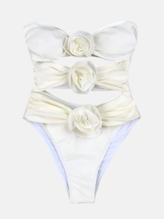Amalfi Bloom Strapless Cut-Out One-Piece Swimsuit – White