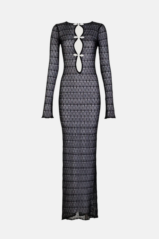 Noir Eclipse Crochet Cut-Out Maxi Dress – Black or White