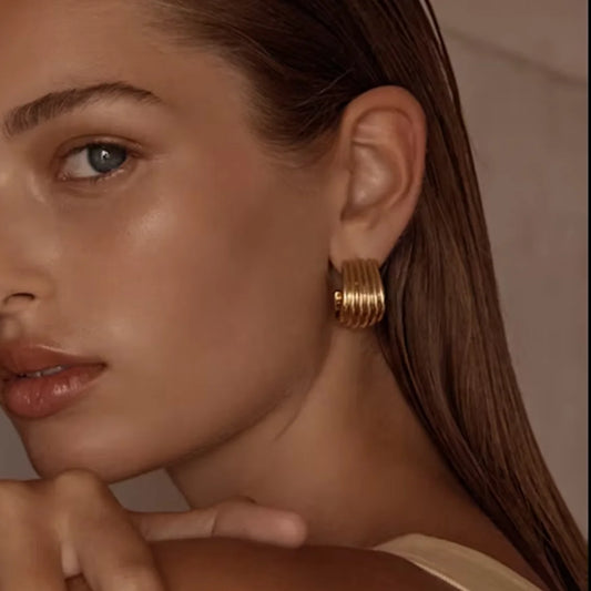 Bold Gold Ribbed Hoop Earrings