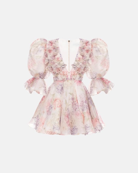 Juliette Pastel Floral Organza Ruffle Mini Dress