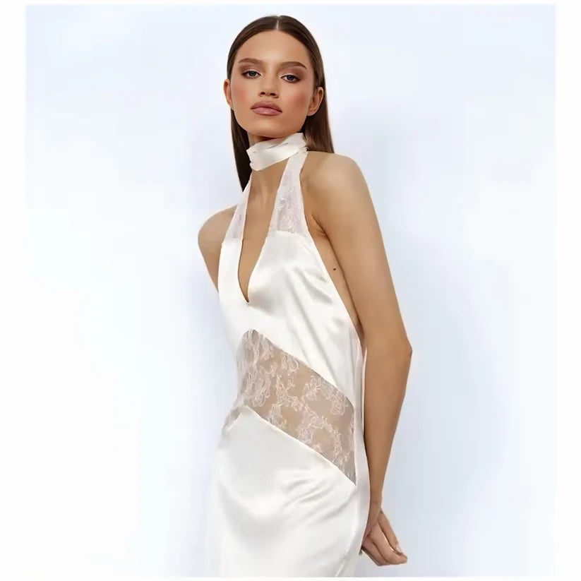 Satin Maxi Dress with Lace Insets