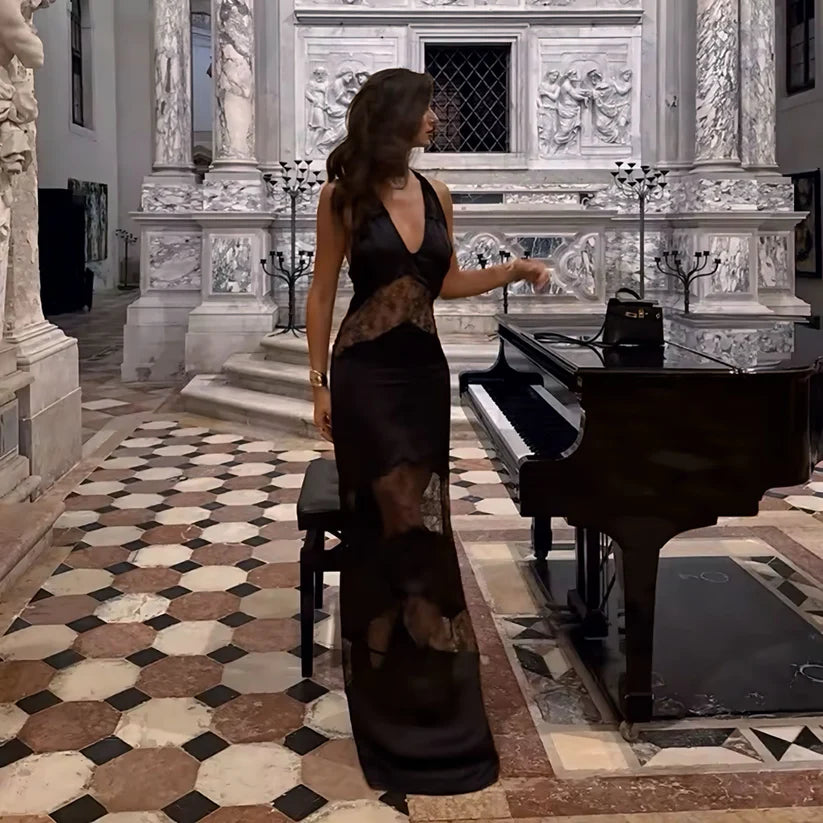 High-Shine Halter Dress with Choker Tie