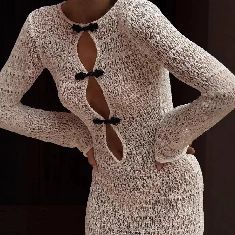 Elegant long sleeve cut-out dress