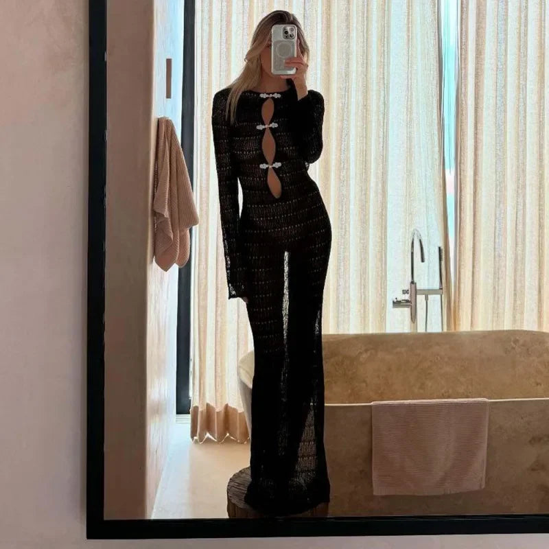 White long sleeve cut-out gown