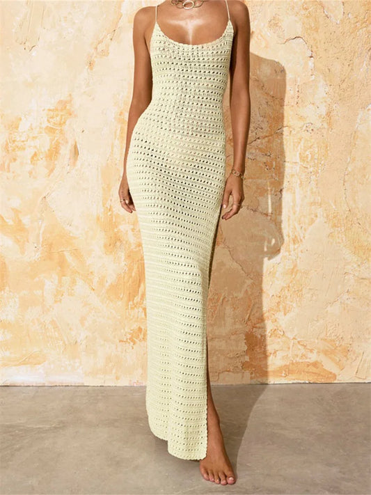 Beige Crochet Slip Dress
