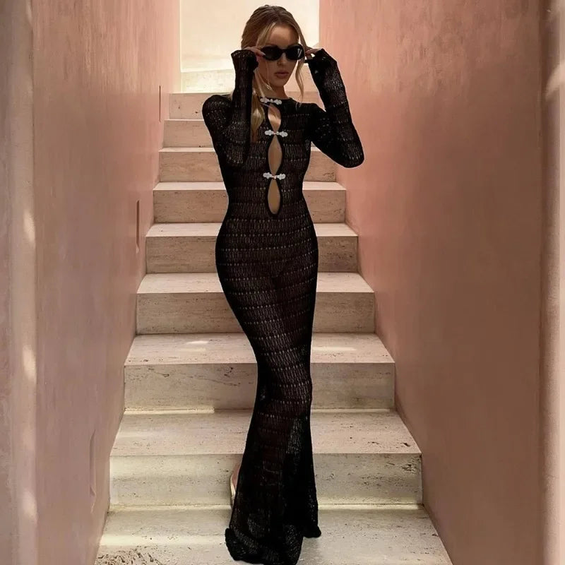 Open-knit maxi dress with peek-a-boo front