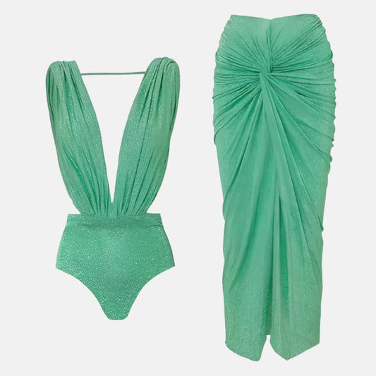 Plunge bodysuit with glitter finish