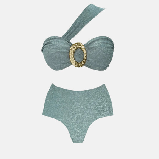 Seafoam sparkle bikini with cheeky bottoms
