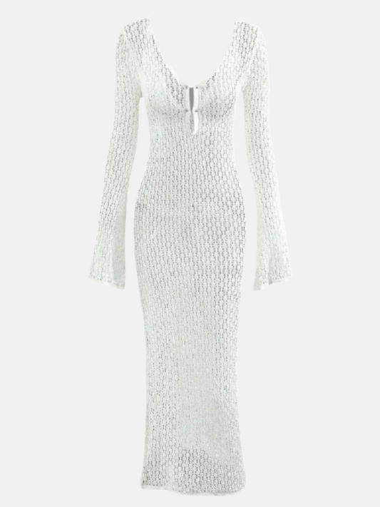 Capri Crochet Knit Maxi Cover-Up Dress – White