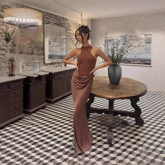 Elegant Halter Dress with No Closures