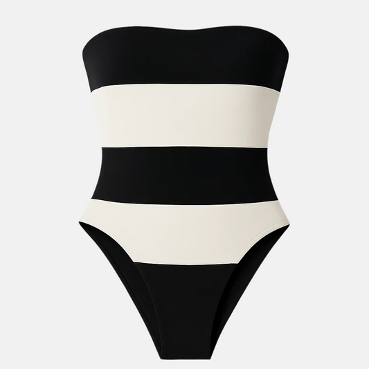 Capri Monochrome Strapless One-Piece Swimsuit – Black and Cream