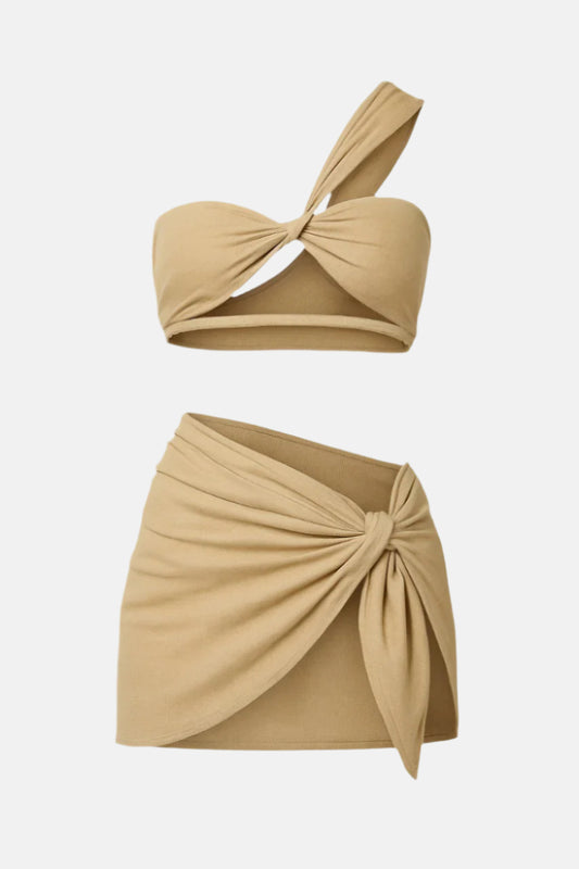Amalfi Twist One-Shoulder Bikini Set – Sandstone