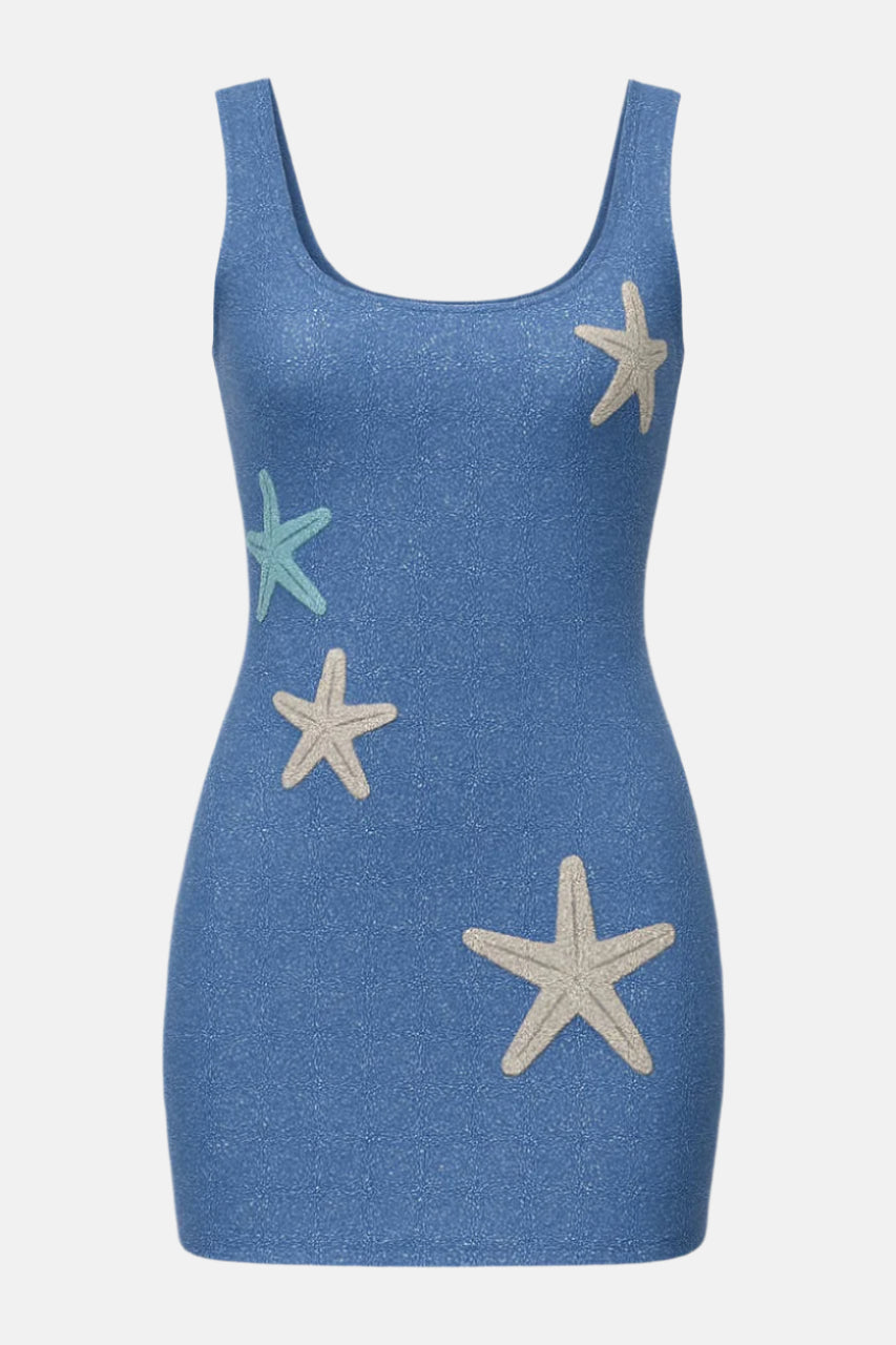 Astra Glitter Starfish Mini Dress Blue or Pink Sequin Ora Marella Astra Glitter Starfish Mini Dress Blue or Pink Sequin Ora Marella