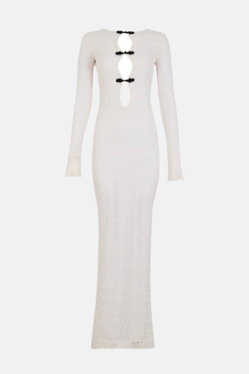 Noir Eclipse Crochet Cut-Out Maxi Dress – Black or White