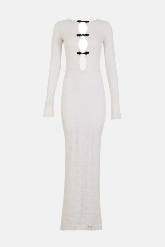 Noir Eclipse Crochet Cut-Out Maxi Dress – Black or White