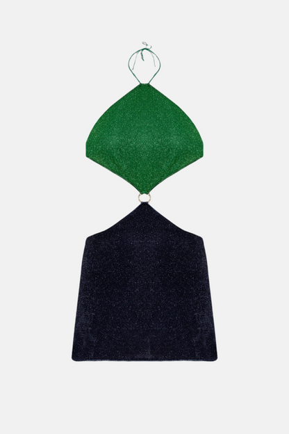 Nova Two-Tone Glitter Cut-Out Mini Dress – Green with Black