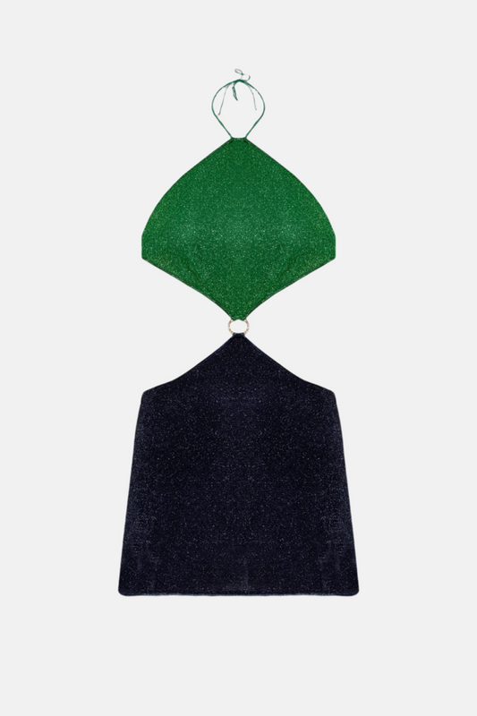 Nova Two-Tone Glitter Cut-Out Mini Dress – Green with Black