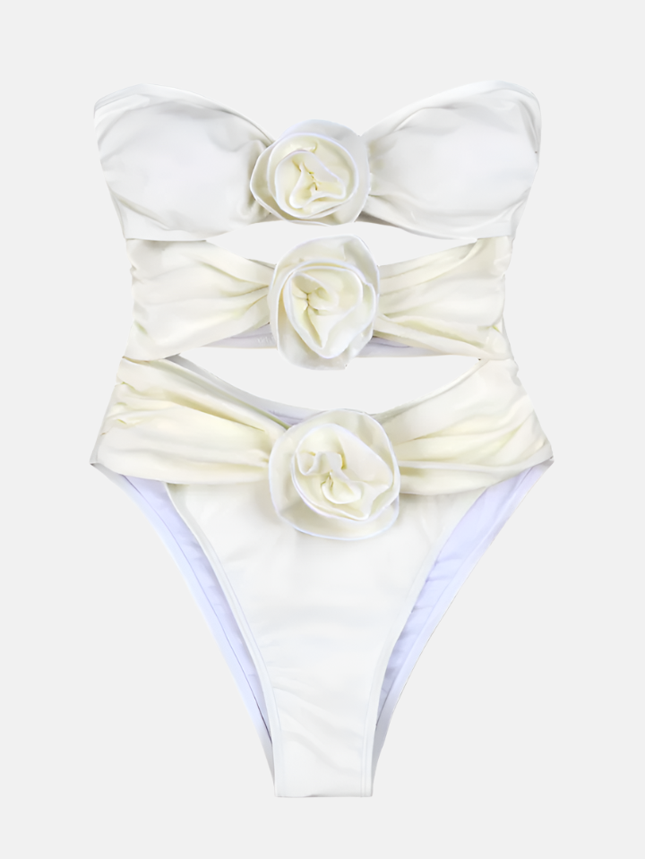 Amalfi Bloom Strapless Cut-Out One-Piece Swimsuit – White