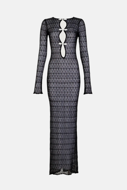 Noir Eclipse Crochet Cut-Out Maxi Dress – Black or White