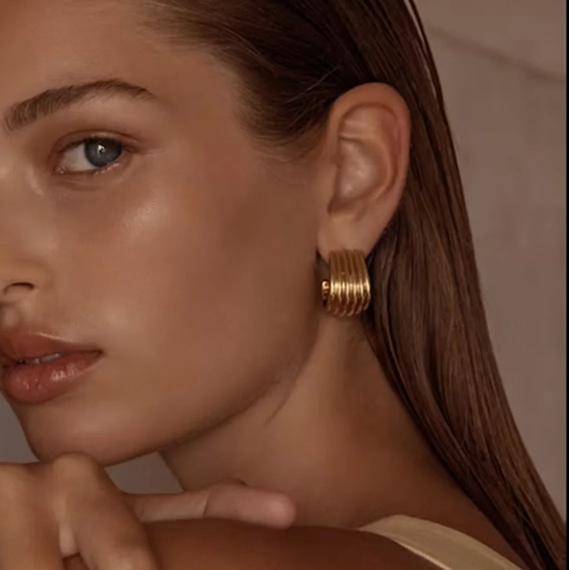 Bold Gold Ribbed Hoop Earrings