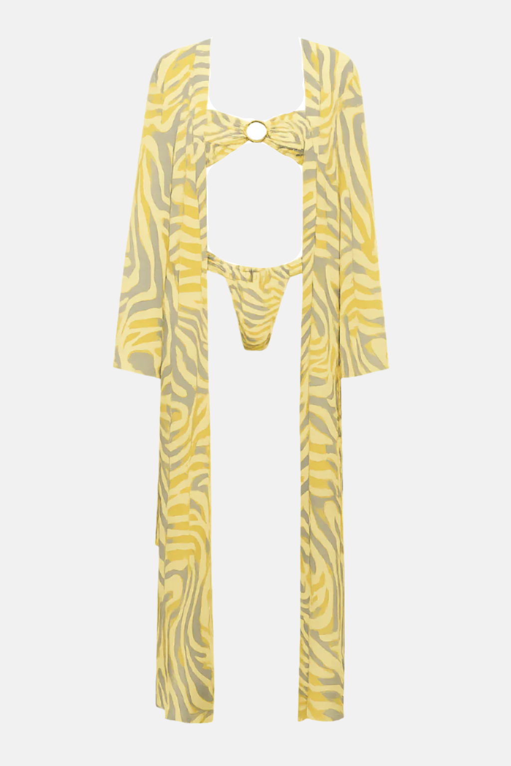 Solara Zebra Print 3-Piece Bikini Set with Cover-Up Robe – Yellow