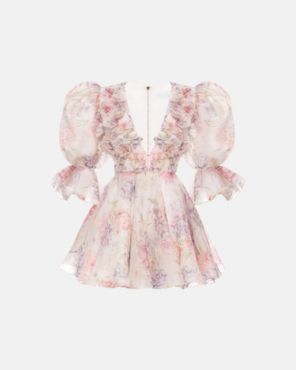 Juliette Pastel Floral Organza Ruffle Mini Dress