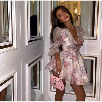 Juliette Pastel Floral Organza Ruffle Mini Dress