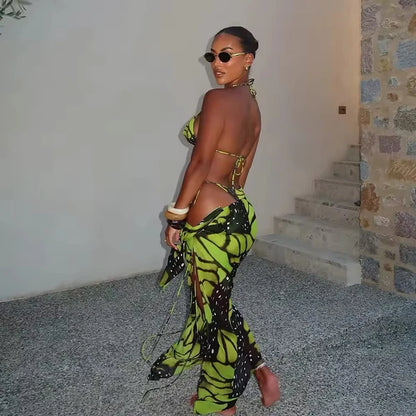 Monarch Escape Three-Piece Swim Set – Lime and Black Print