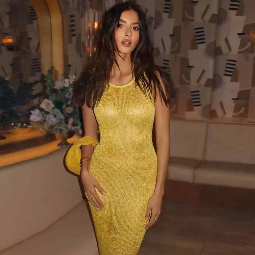 Serena Glitter Knit Bodycon Maxi Dress – Yellow or Black
