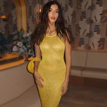 Serena Glitter Knit Bodycon Maxi Dress – Yellow or Black