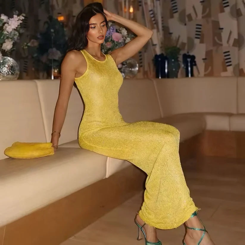 Serena Glitter Knit Bodycon Maxi Dress – Yellow or Black