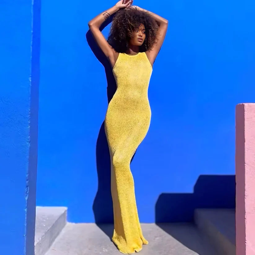 Serena Glitter Knit Bodycon Maxi Dress – Yellow or Black
