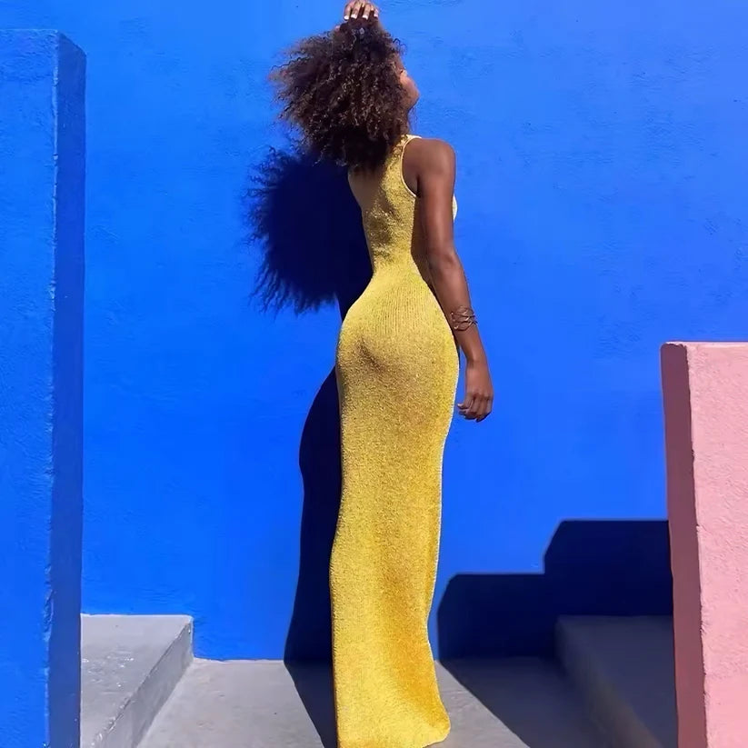 Serena Glitter Knit Bodycon Maxi Dress – Yellow or Black