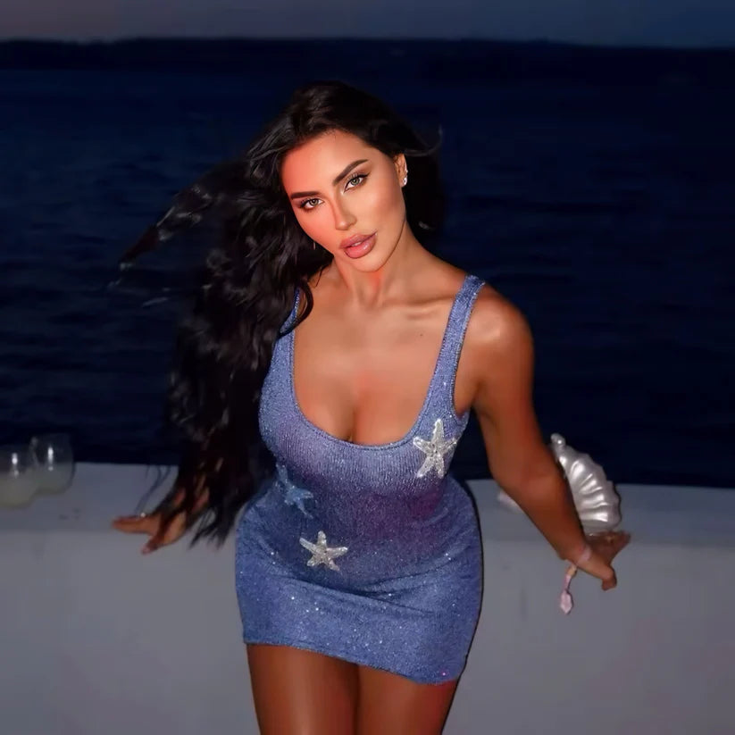 Astra Glitter Starfish Mini Dress – Blue or Pink Sequin