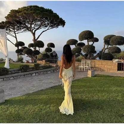 Backless sequin gown for sunset soirée