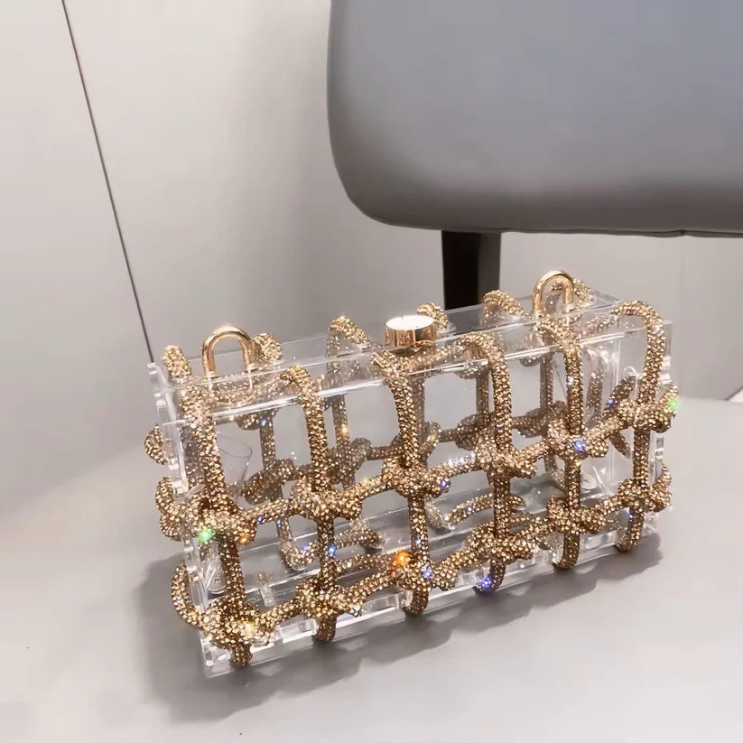 Stella Crystal Bag in gold with beaded handle