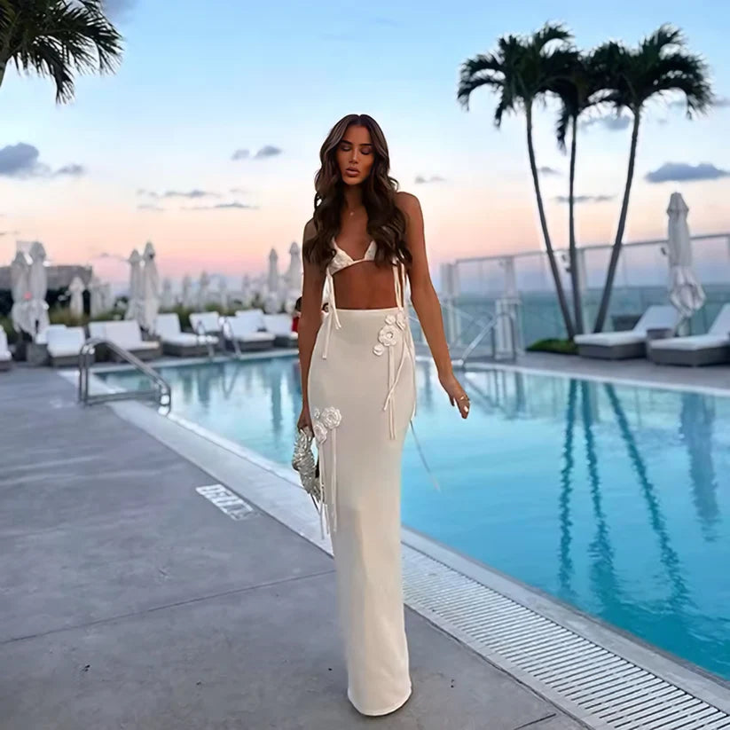 Triangle top and maxi skirt with flowers