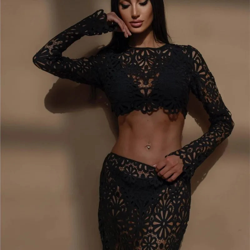 Floral lace crop top and midi skirt