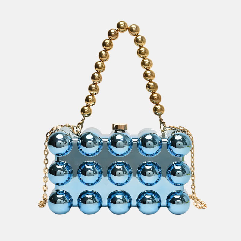 Galaxy Orb Iridescent 3D Bubble Clutch Bag – Gold Bead Chain