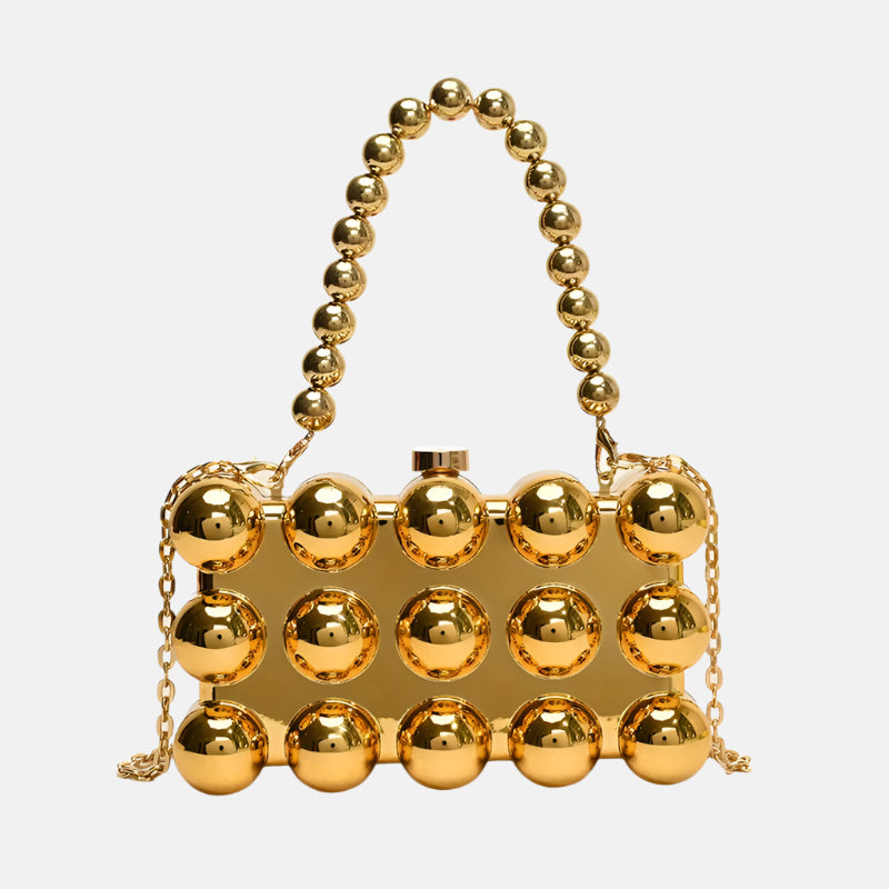 Galaxy Orb Iridescent 3D Bubble Clutch Bag – Gold Bead Chain