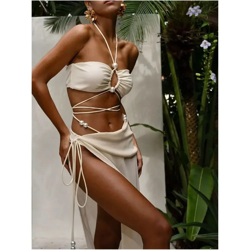 High-Leg Cream Bikini Bottoms