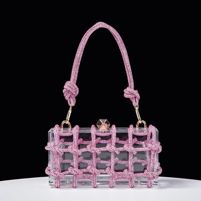Stella rhinestone clutch in pink with gold hardware