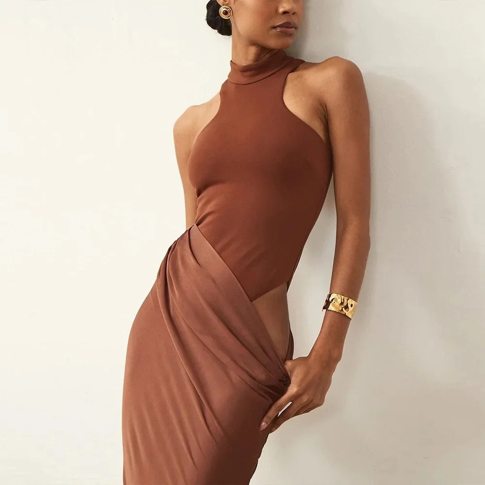 Floor-Length Summer Gown with Draped Skirt