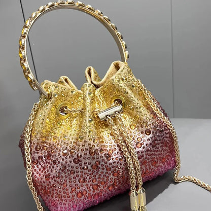 Gold ombre rhinestone bucket bag