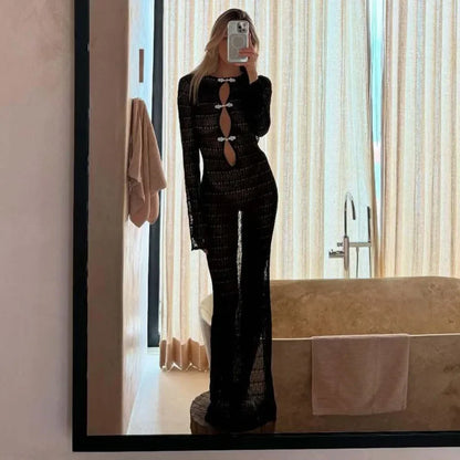 White long sleeve cut-out gown