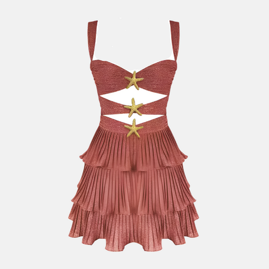 Coralia Glitter Pleated Mini Dress with Starfish Cut-Out – Pink or Blue
