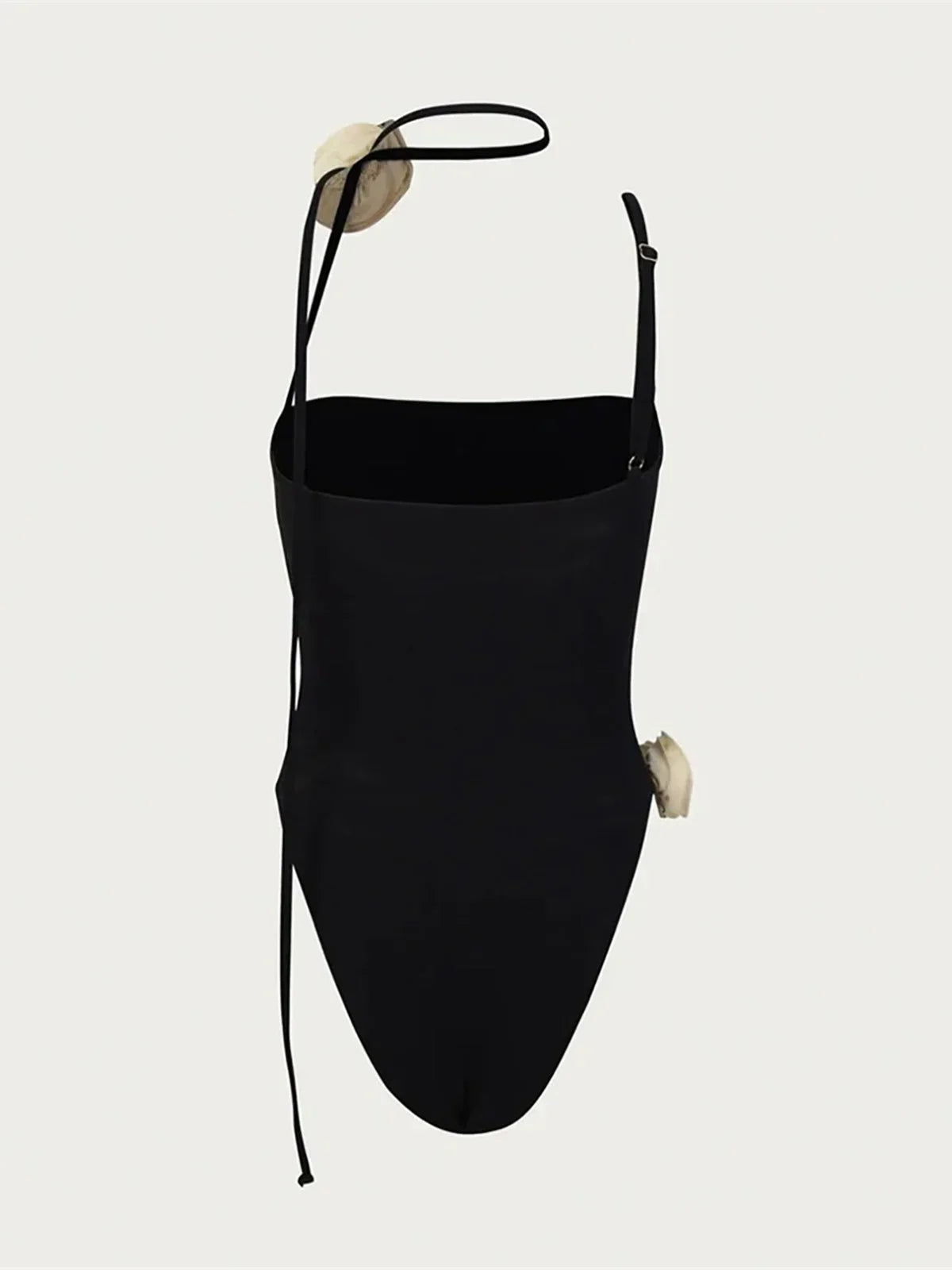 One-Piece – Black Swimsuit with Ivory Floral Appliqués
