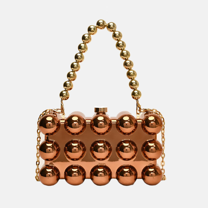 Galaxy Orb Iridescent 3D Bubble Clutch Bag – Gold Bead Chain