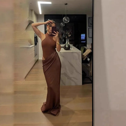 Coffee and Mauve Elegant Evening Gown